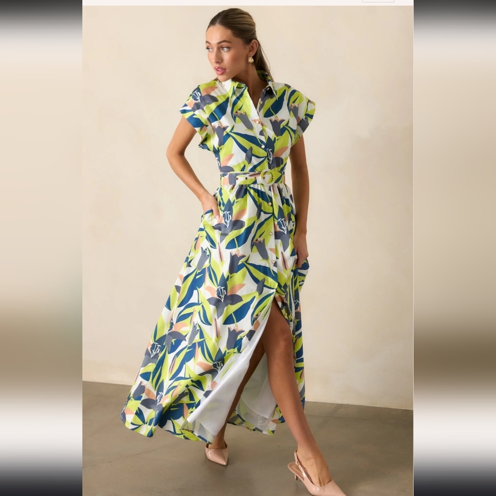 Prosperina Jocelyn Floral Cotton Maxi Dress Belt PocketsvSmall BOUTIQUE